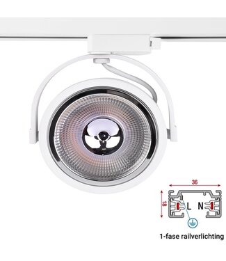 1 Fase Rail armatuur AR111 met GU10 Fitting, Witkleurige behuizing