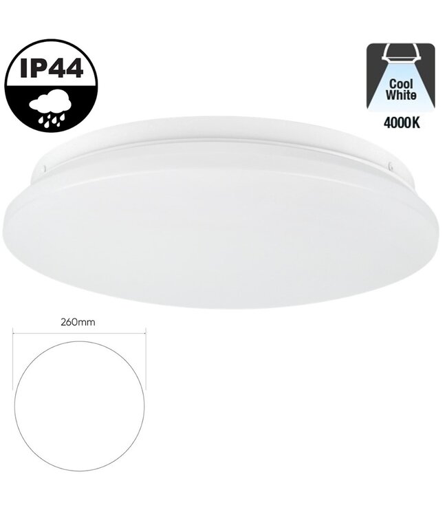 Led Plafonnière 12w, 900 Lumen, IP44, Ø260mm, 2 jaar garantie