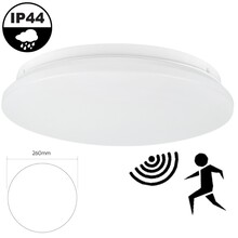 Led Plafonnière 12w met Bewegingssensor, 900 Lumen, IP44, Ø260mm, 2 jaar garantie