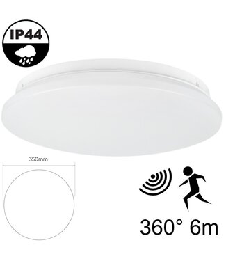 Led Plafonnière 18w met Bewegingssensor, 1450 Lumen, IP44, Ø350mm, 2 jaar garantie