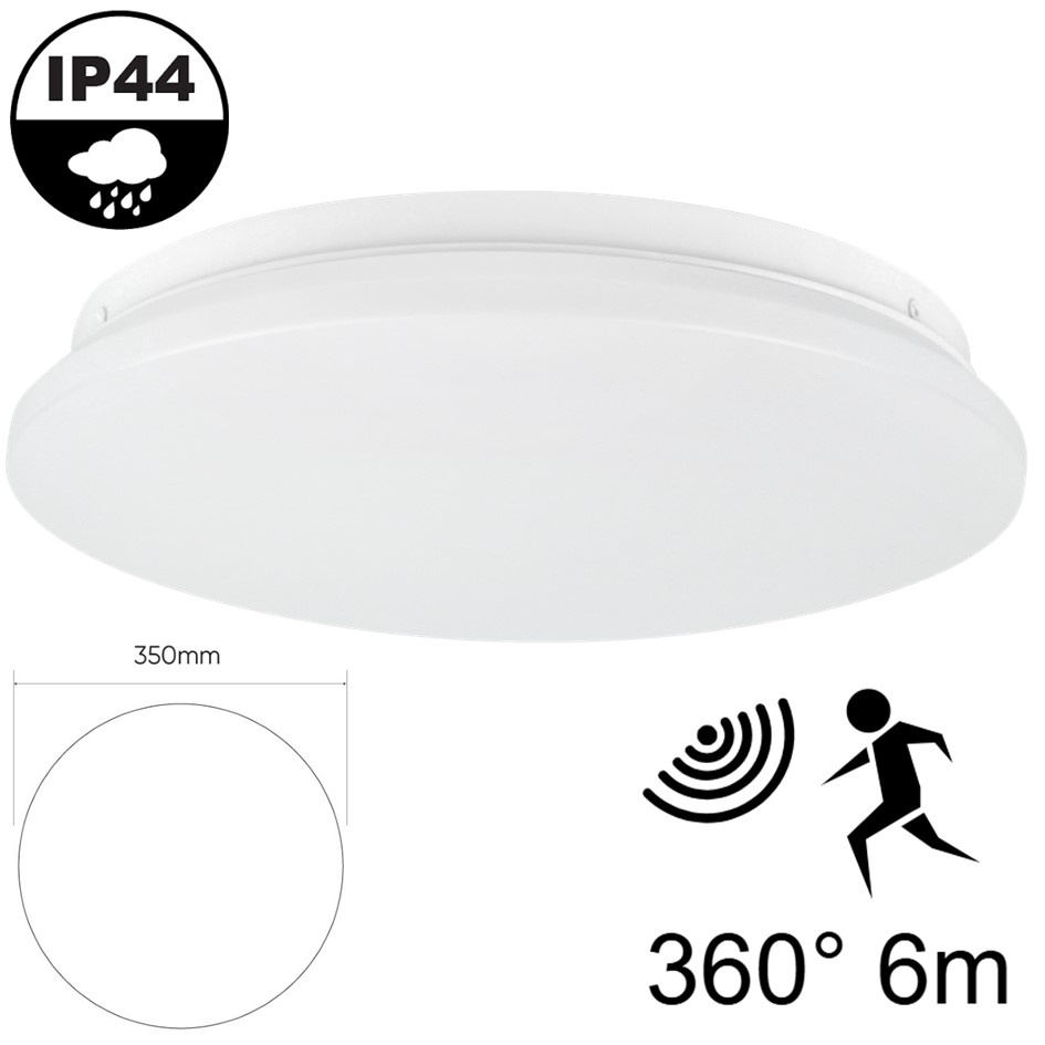 Led Plafonnière 18w met Bewegingssensor, 1450 Lumen, IP44, Ø350mm, 2 jaar garantie, foto 2 van 6