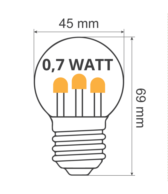 E27 0,7w Bol Lamp, 30/37 Lumen, Transparante Kap