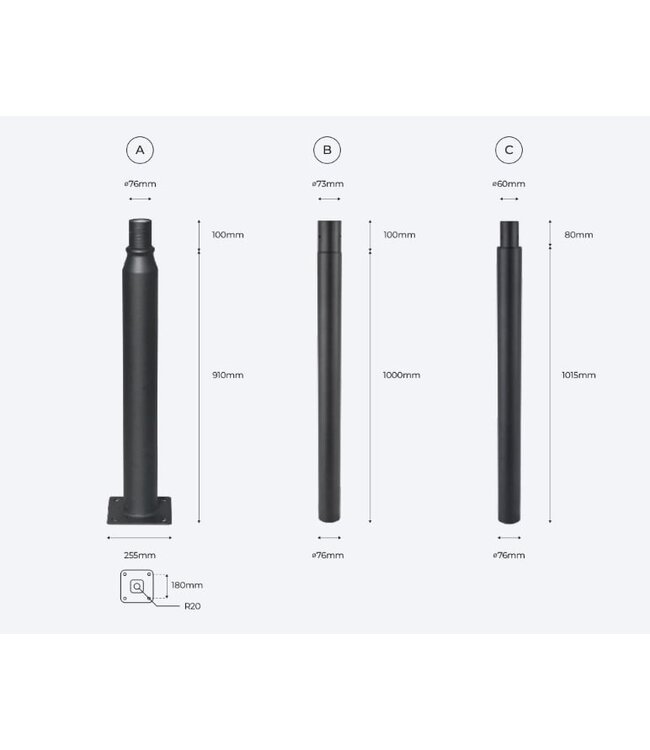 3 Meter Lichtmast / Lantaarnpaal - ZWART -  Max. tot 5 Meter verlengen
