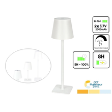 Oplaadbare LED Tafellamp Wit 4 IN 1, 3,5w, 400 Lumen, 2x 2000Mah Li-Ion batterij, CCT Switch 3000K/4000K/5000K, IP54, 2 Jaar Garantie