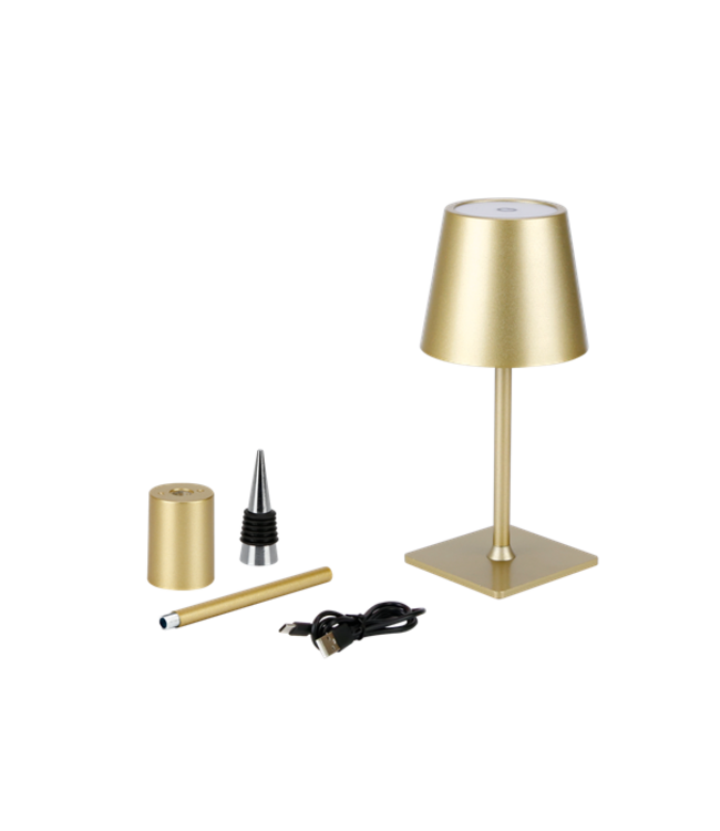 Oplaadbare LED Tafellamp Goud 4 IN 1, 3,5w, 400 Lumen, 2x 2000Mah Li-Ion batterij, CCT Switch 3000K/4000K/5000K, IP54, 2 Jaar Garantie