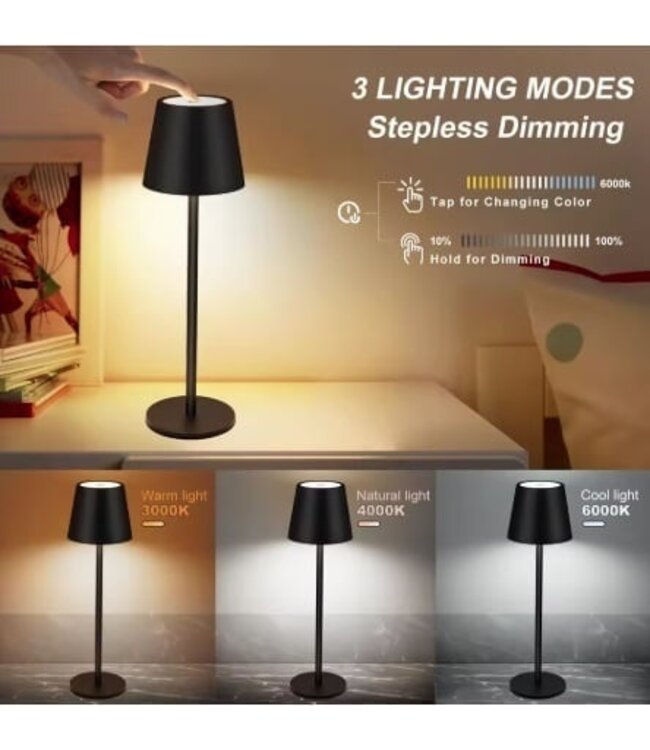 Oplaadbare LED Tafellamp Groen 4 IN 1,  3,5w, 400 Lumen, 2x 2000Mah Li-Ion batterij, CCT Switch 3000K/4000K/5000K, IP54, 2 Jaar Garantie