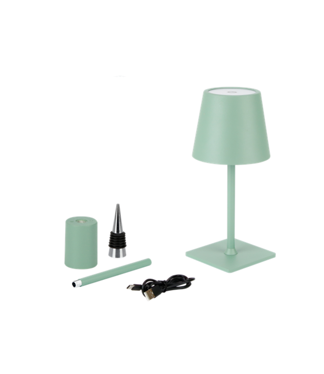 Oplaadbare LED Tafellamp Groen 4 IN 1,  3,5w, 400 Lumen, 2x 2000Mah Li-Ion batterij, CCT Switch 3000K/4000K/5000K, IP54, 2 Jaar Garantie