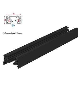 1 Fase Rail 2 wire - Zwart - Incl. Voeding en Eindkap - Tot 3 Meter leverbaar