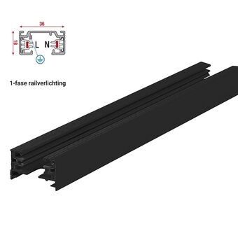 1 Fase Rail 2 wire - Zwart - Incl. Voeding en Eindkap - Tot 3 Meter leverbaar