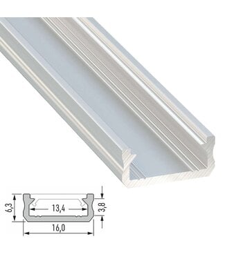 Aluminium Led Strip Profiel SLIM-Norman | ALU |  16x6,3mm | Tot 2 Meter leverbaar
