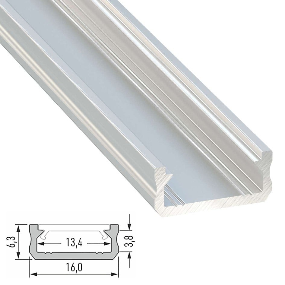 Aluminium Led Strip Profiel SLIM-Norman | ALU | 16x6,3mm | Tot 2 Meter leverbaar