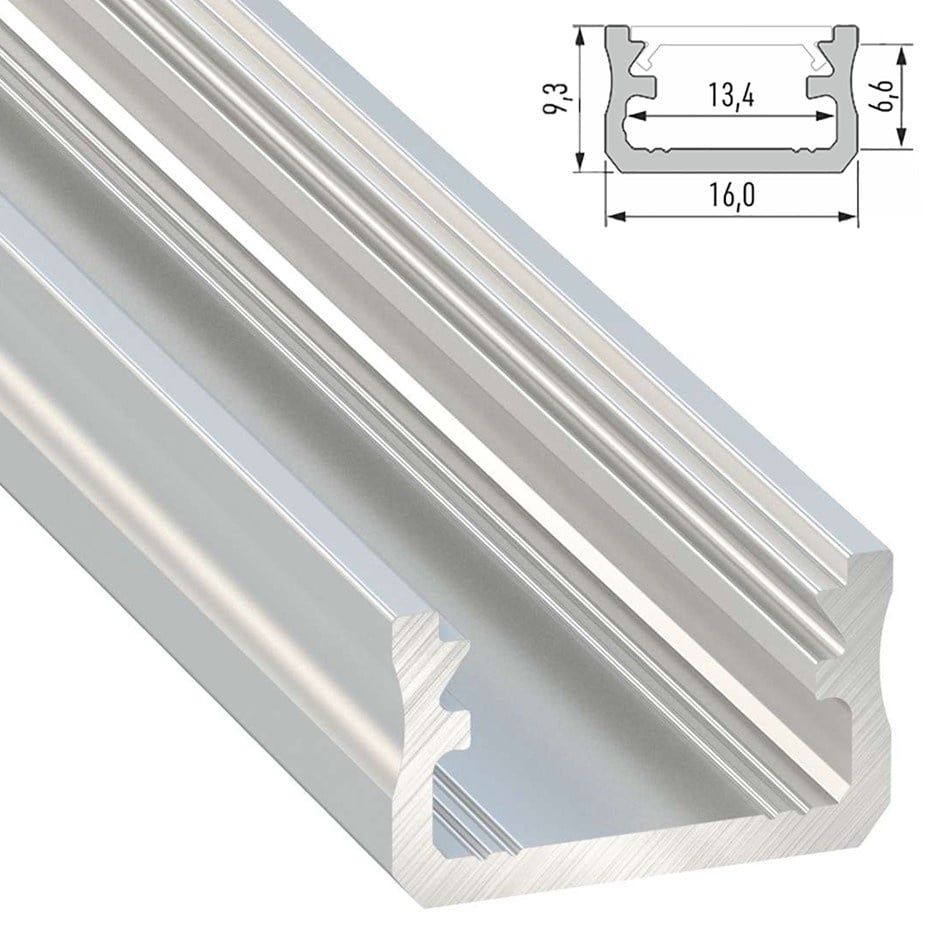 Standaard Aluminium Led Strip Profiel Norman | ALU | 16x9,3mm | Tot 2 Meter leverbaar