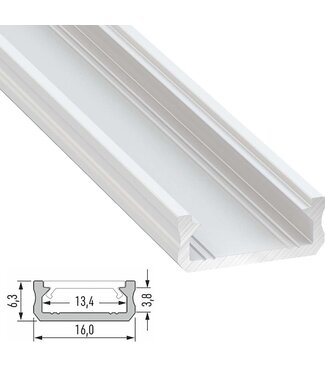 Aluminium Led Strip Profiel SLIM-Norman | WIT |  16x6,3mm | Tot 2 Meter leverbaar