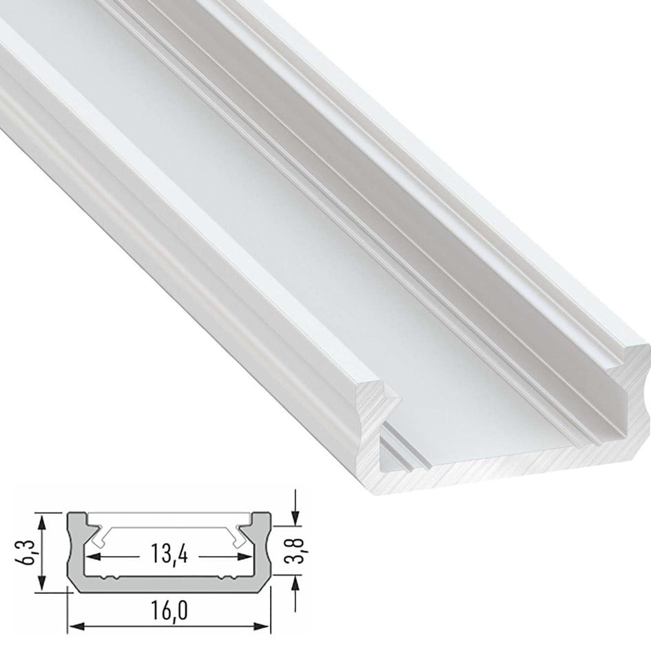 Aluminium Led Strip Profiel SLIM-Norman | WIT | 16x6,3mm | Tot 2 Meter leverbaar