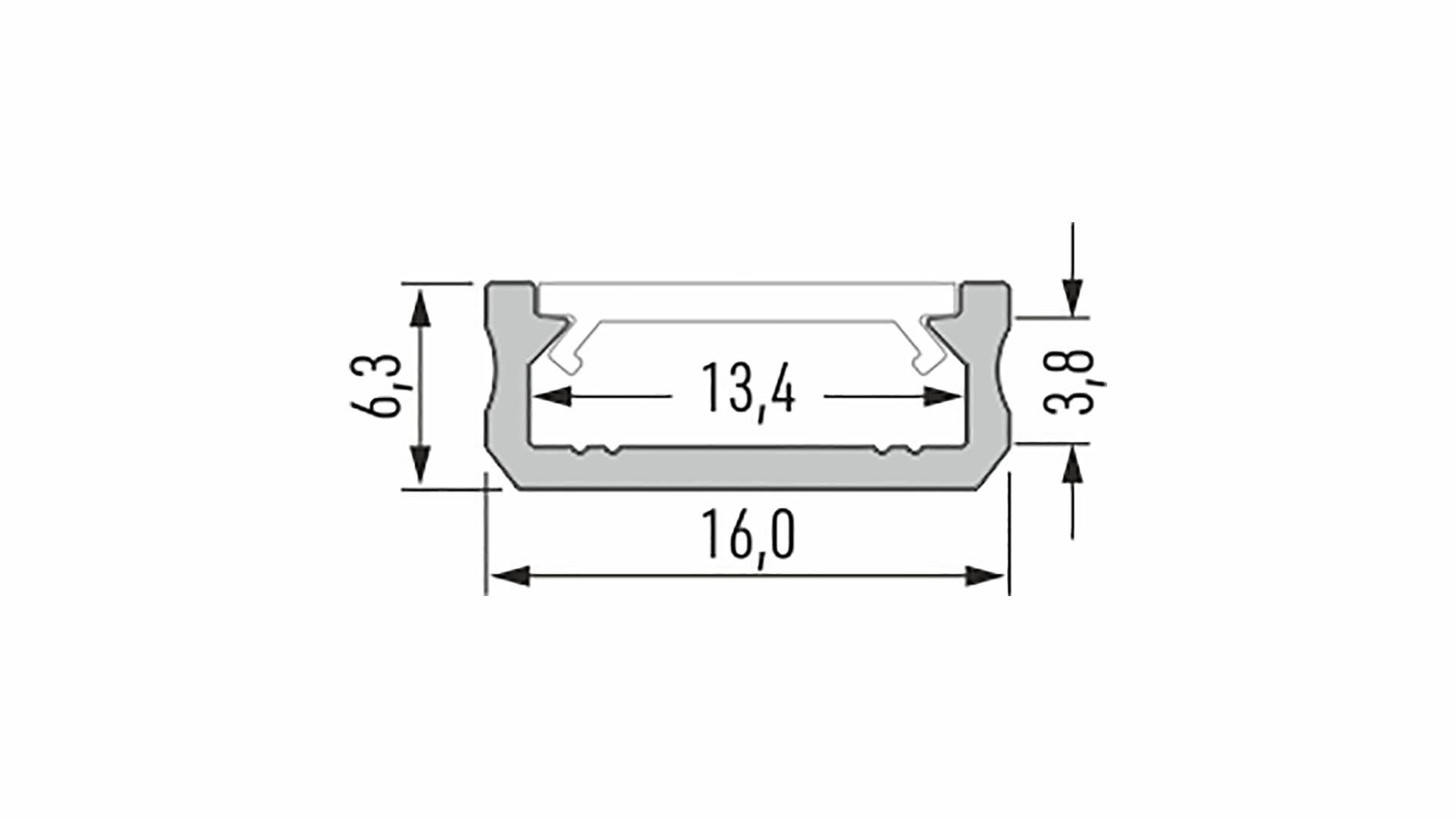 Aluminium Led Strip Profiel SLIM-Norman | WIT | 16x6,3mm | Tot 2 Meter leverbaar, foto 3 van 6