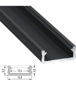 Aluminium Led Strip Profiel SLIM-Norman | Zwart |  16x6,3mm | Tot 2 Meter leverbaar