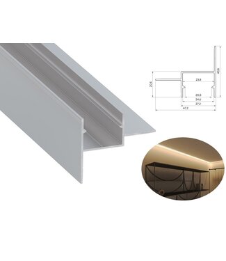 Aluminium Led Strip Profiel Stuc-DUAL | Geschikt voor Verlaagd Plafond | ALU | Tot 20mm Led Strip |  27,4x10,5mm | Tot 2 Meter leverbaar