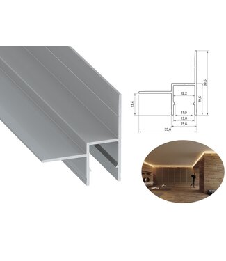 Aluminium Led Strip Profiel STUC-Norman | Geschikt voor Verlaagd Plafond | ALU |  15,6x19,6mm | Tot 2 Meter leverbaar