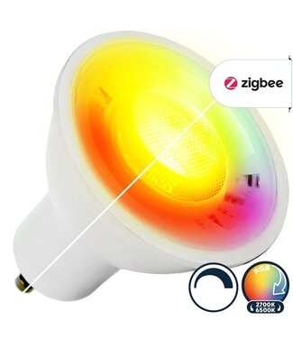 Zigbee3.0 GU10 LED Spot 5w, RGB-CCT, 350 Lumen, Werkt via Zigbee 3.0 / App / Wifi, 2 Jaar Garantie
