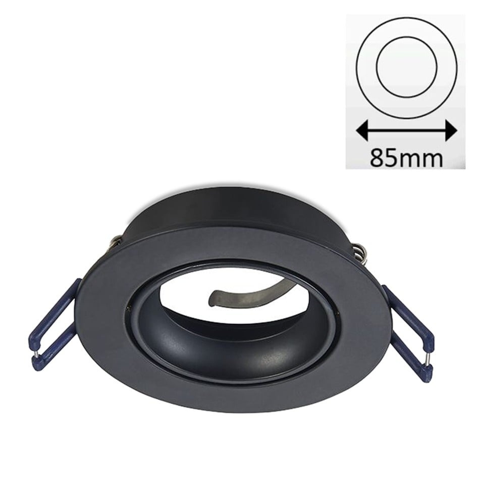 Led Spot Armatuur Zwart, Verdiept, Kantelbaar, IP20, Kliksysteem. Zaagmaat 75mm