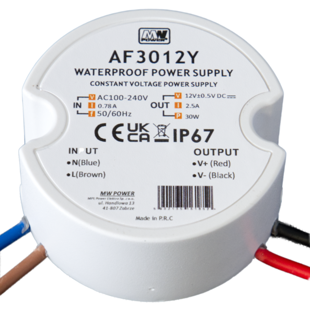Wandcontactdoos - Mini Led Strip voeding 12V/30W/2,5A, Max: 24W, Afm:50x22 mm, IP67, 2 Jaar Garantie, foto 2 van 3