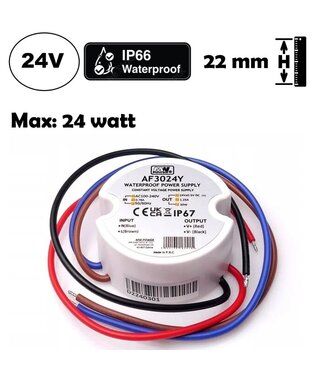 Wandcontactdoos - Mini Led Strip voeding 24V/30W/1,25A, Max: 24W, Afm:50x22 mm, IP67, 2 Jaar Garantie