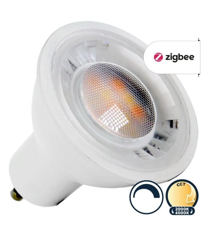 Zigbee3.0 GU10 LED Spot 5,3w, 2000K>4000K, 350 Lumen, Werkt via Zigbee 3.0 / App / Wifi, 2 Jaar Garantie