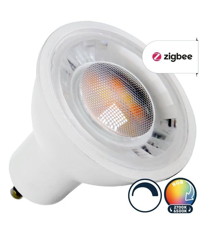 Zigbee3.0 GU10 LED Spot 5w, RGB-CCT, 350 Lumen, Werkt via Zigbee 3.0 / App / Wifi, 2 Jaar Garantie