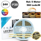 Premium Led Strip ROL 5 Meter COB, 12.6w/m, 1080 Lm/m, 560 led/m, Dim To Warm (2700K>2200K), CRI90, 24v, IP20, 10mm, 3 Jaar garantie