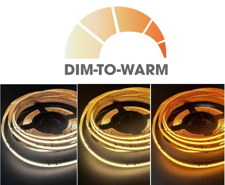 Premium Led Strip ROL 5 Meter COB, 12.6w/m, 1080 Lm/m, 560 led/m, Dim To Warm (2700K>2200K), CRI90, 24v, IP20, 10mm, 3 Jaar garantie, foto 2 van 2