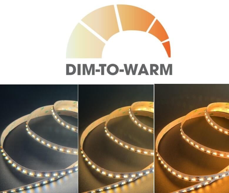 Premium Led Strip ROL 5 Meter SMD, 17w/m, 1600 Lm/M, 120 led/m, Dim To Warm (3000K>2000K), CRI90, 24v, IP20, 10mm, 3 Jaar garantie, foto 2 van 2