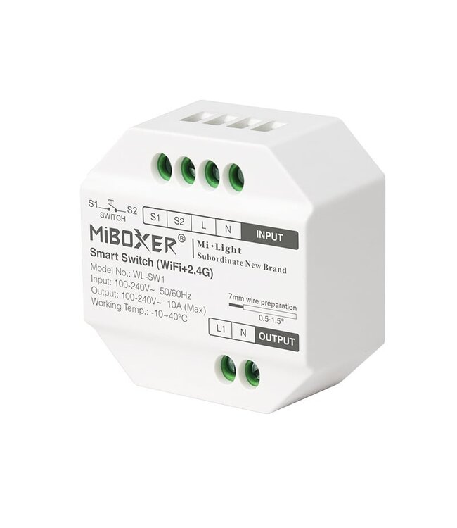 Miboxer Draadloze Schakelaar, Wifi + 2.4GHz, Max. 10A - WL-SW1