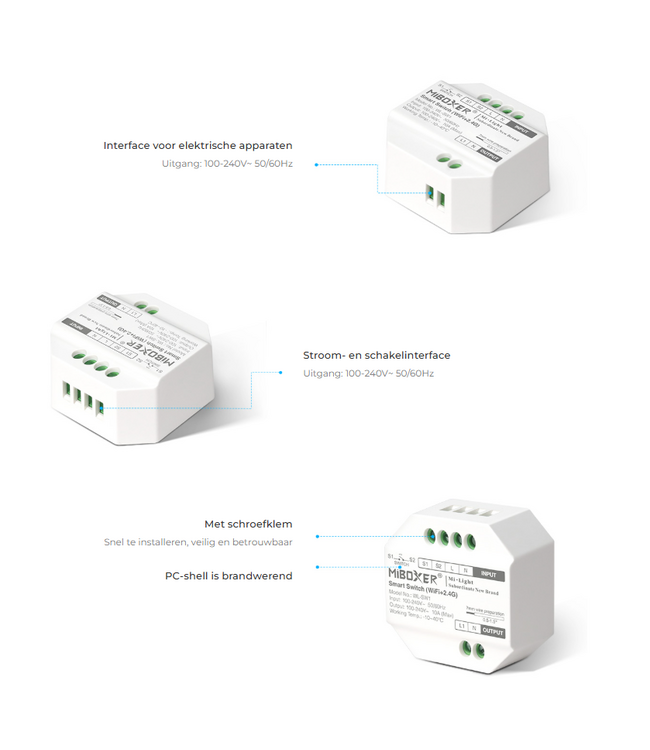 Miboxer Draadloze Schakelaar, Wifi + 2.4GHz, Max. 10A