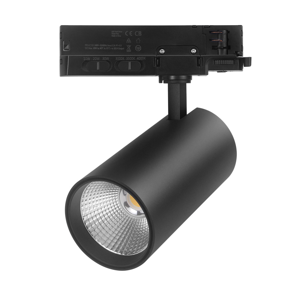 3 Fase LED Rail Spot ROS Koker, TRIAC-Dimbaar, Wattage switch: 10/20/30w, CCT-Switch, 950 tot 2850 lumen, CRI>90, Zwarte Behuizing , 3 Jaar Garantie, foto 5 van 6