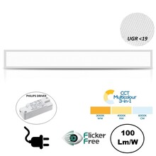 FLAT UGR19 LED Paneel 150x15cm, 10-42w, 100 Lumen/watt, Color Switch (3000/4000/6000K), Flikkervrije Philips LED Driver, Stekkerklaar, 5 Jaar Garantie