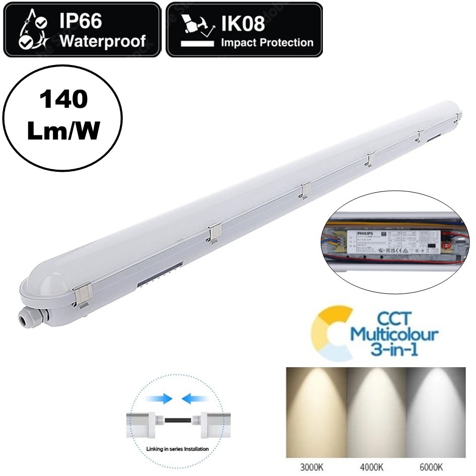S-Ranger LED Batten 120cm, 25/30/40/45w, 3500 - 6300 Lumen (140lm/w), Color Switch (3000/4000/6000K), Philips LED Driver, IP65, 3 Jaar Garantie
