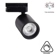 1 Fase Rail Spot Mal, 10w, 1000 Lumen, Dimbaar, Lichthoek:15 graden, Zwart, 2 Jaar garantie