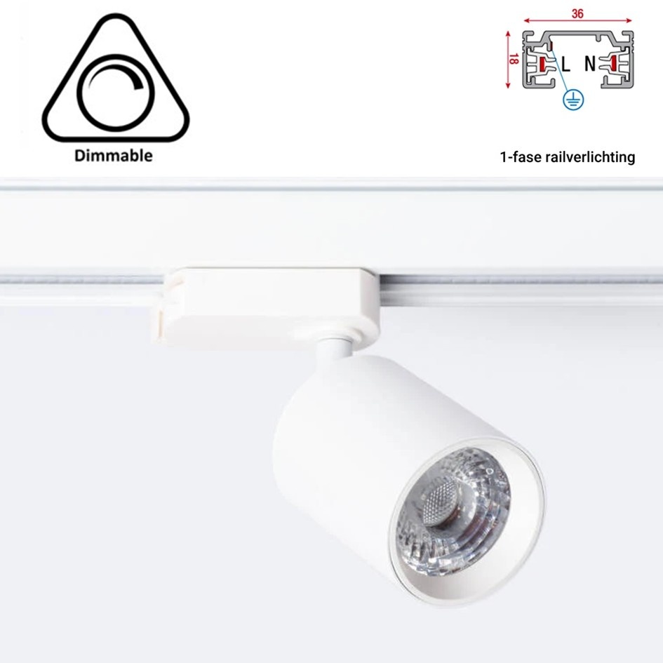 1 Fase Rail Spot Mal, 10w, 1000 Lumen, Dimbaar, Lichthoek:15 graden, Wit, 2 Jaar garantie, foto 2 van 6