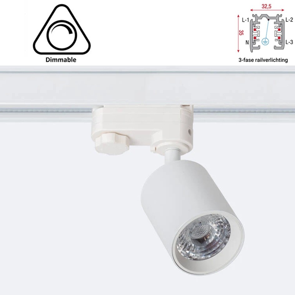 3 Fase Rail Spot Mal, 10w, 1000 Lumen, Dimbaar, Lichthoek:15 graden, Wit, 2 Jaar garantie, foto 2 van 6