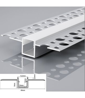 Stuc Aluminium Led Strip Profiel tot 8mm LED Strips | ALU | 12x9mm | Per 2 Meter
