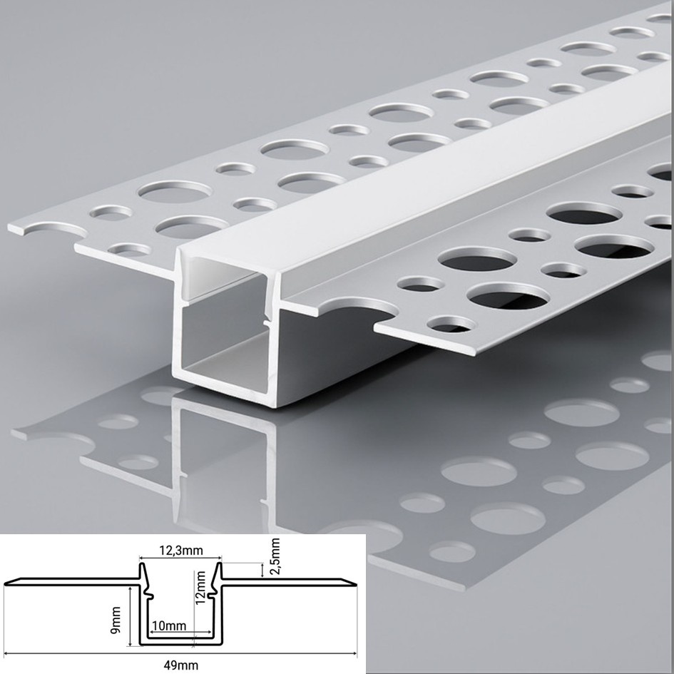 Stuc Aluminium Led Strip Profiel tot 8mm LED Strips | ALU | 12x9mm | Per 2 Meter