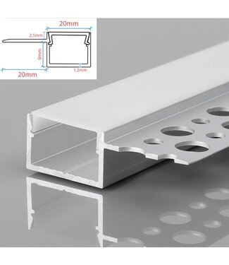 Stuc Aluminium Led Strip Profiel Hoek - Enkel Vin tot 15mm LED Strips | ALU | 20x9mm | Per 2 Meter