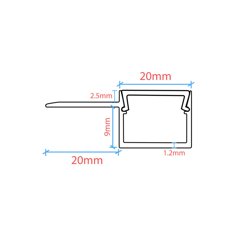 Stuc Aluminium Led Strip Profiel Hoek - Enkel Vin tot 15mm LED Strips | ALU | 20x9mm | Per 2 Meter, foto 4 van 4