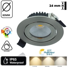 Inbouw LED Spot 6w Flat, 400 Lumen, CCT Switch (2700K/3000K/4000K), Kantelbaar, IP65, Dimbaar, CRI90, Staal Armatuur, Gatmaat 68-72mm, 2 Jaar Garantie