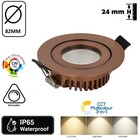 Reserveer: Inbouw LED Spot 6w Flat, 400 Lumen, CCT Switch (2700K/3000K/4000K), Kantelbaar, IP65, Dimbaar, CRI90, Brons Armatuur, Gatmaat 68-72mm, 2 Jaar Garantie