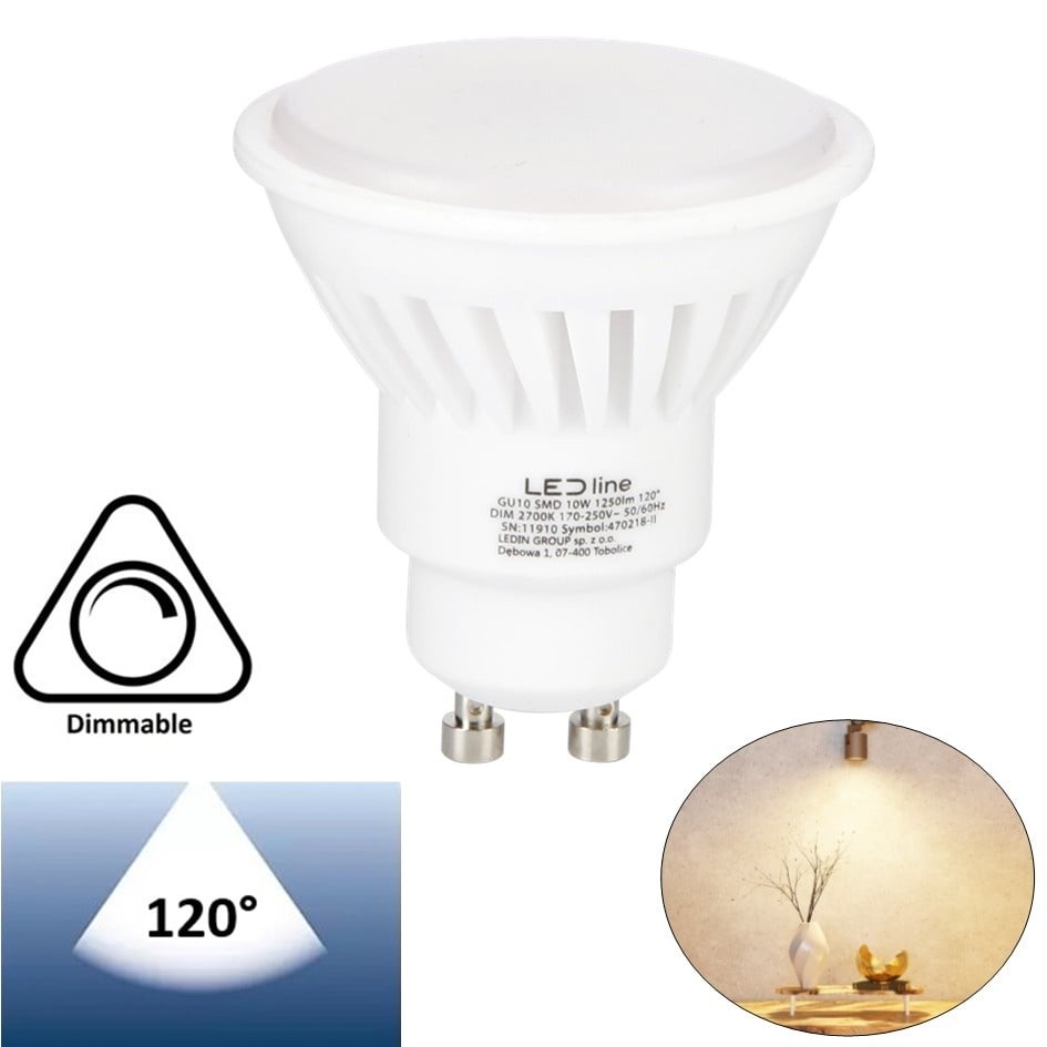 PRIME GU10 LED Spot 10w, 1250 Lumen (125lm/w), Keramiek Body, Dimbaar, Lichthoek: 120°, 3 Jaar Garantie