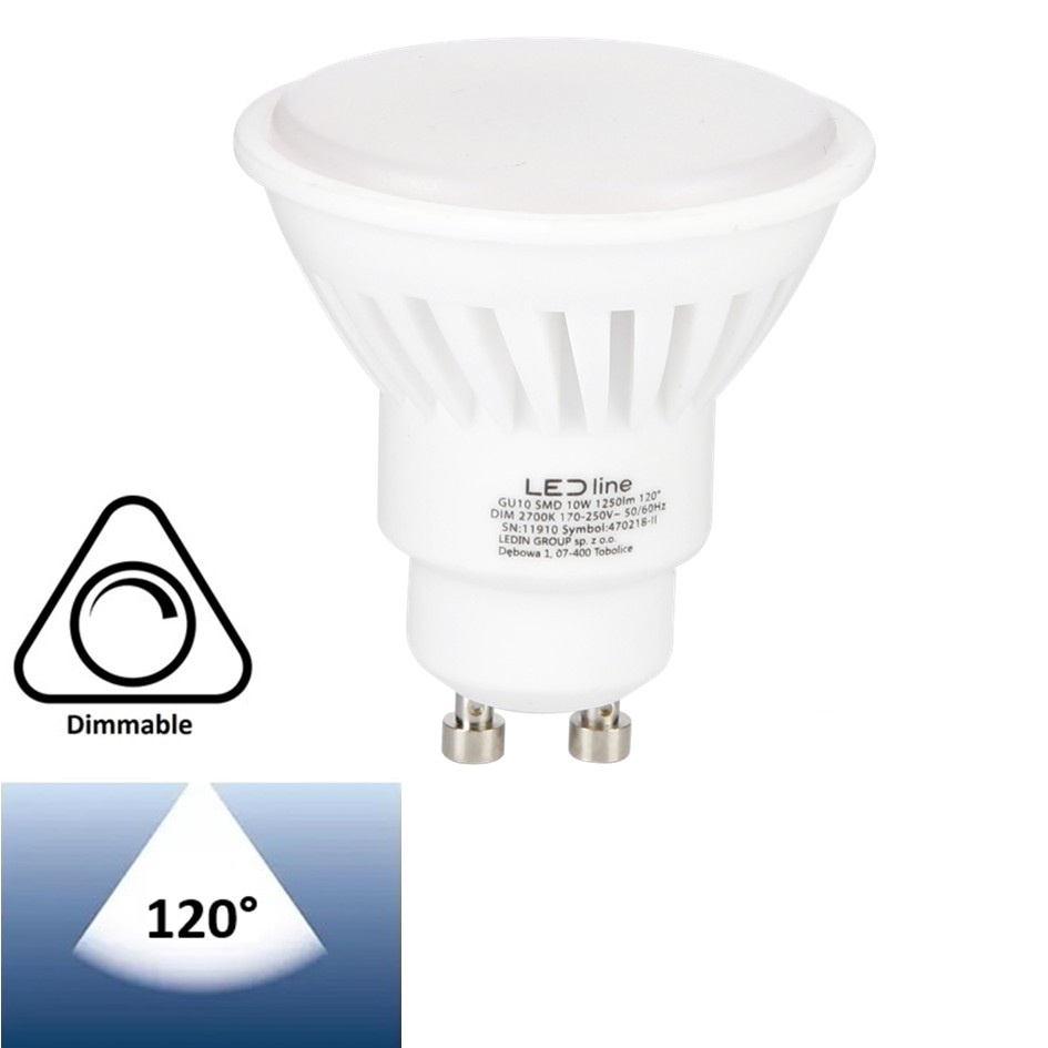PRIME GU10 LED Spot 10w, 1250 Lumen (125lm/w), Keramiek Body, Dimbaar, Lichthoek: 120°, 3 Jaar Garantie, foto 2 van 6