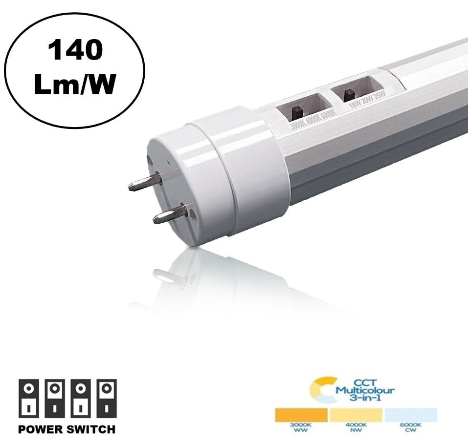 Led Buis 150cm, Wattage Switch 18/20/25w, CCT Switch 3000K/4000K/6000K, 2520-3500 Lumen (140Lm/w), 3 Jaar Garantie