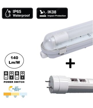 Complete LED TL Armatuur 150cm 18/20/25W, CCT Switch 3000K/4000K/6000K, 2520-3500 Lumen (140Lm/w), IP65, Incl. 1x led buis, 3 Jaar garantie