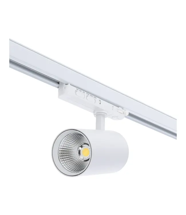 3 Fase LED Rail Spot Koker, TRIAC-Dimbaar,  Wattage switch: 10/20/30w,  CCT-Switch, 950 tot 2850 lumen, CRI>90, Witte Behuizing , 3 Jaar Garantie